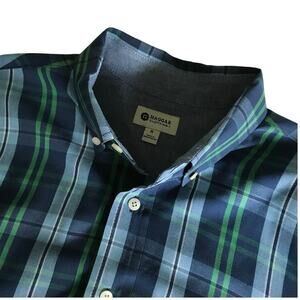 Haggar Shirt Mens Long Sleeve Plaid Button Up Collar Pocket Blue Green Size Med